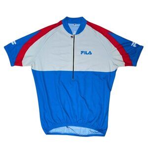 Vtg FILA Cycling Jersey Men’s 3XL Blue White Red 1/4 Zip Made in Italy Bike Shir